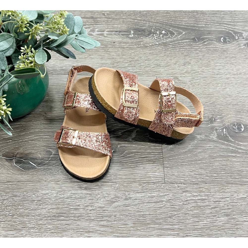 Mini Mora Girls Rose Gold Glitter Sandals Toddler Size 6 NEW